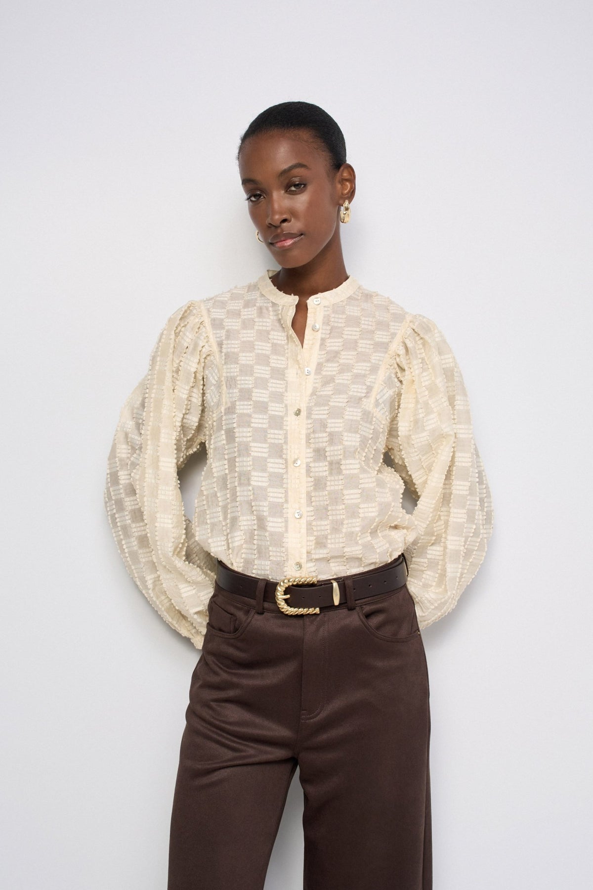Salsa Jeans Textured Balloon Sleeve Shirt - Cream
