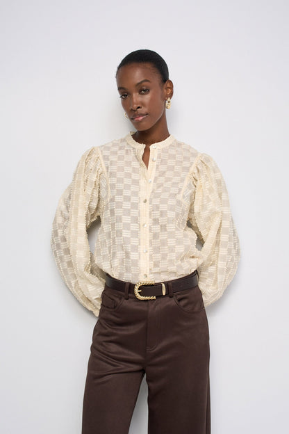Salsa Jeans Textured Balloon Sleeve Shirt - Cream