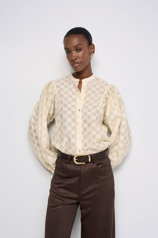 Salsa Jeans Textured Balloon Sleeve Shirt - Cream