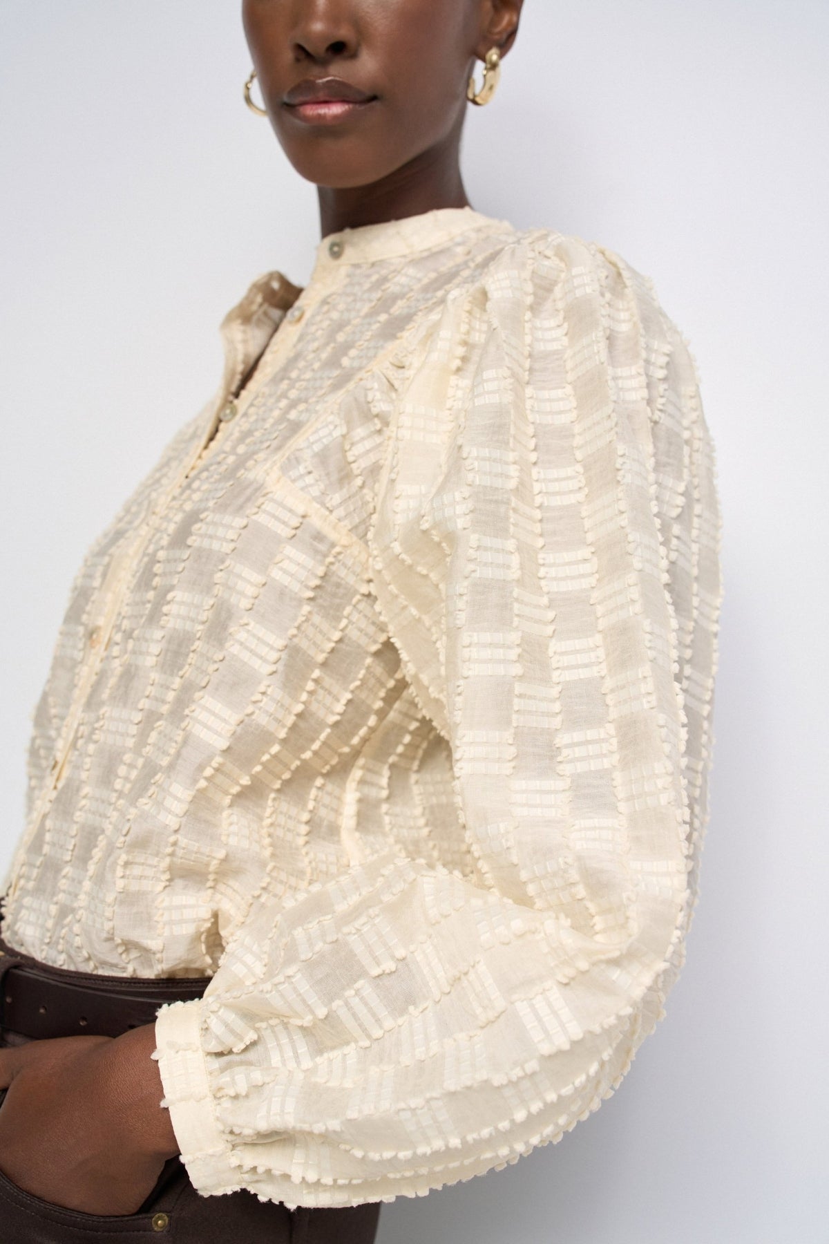 Salsa Jeans Textured Balloon Sleeve Shirt - Cream