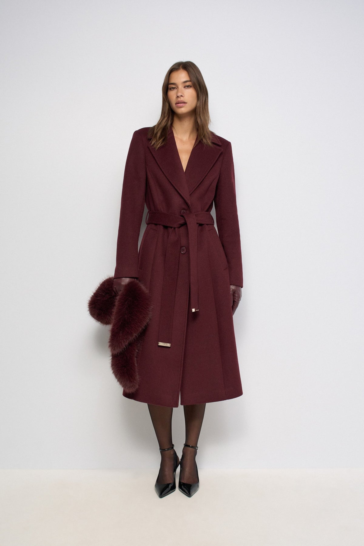 Salsa Grace Wool Blend Coat - Burgundy