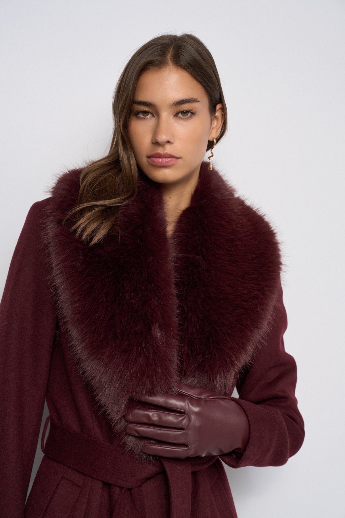 Salsa Grace Wool Blend Coat - Burgundy