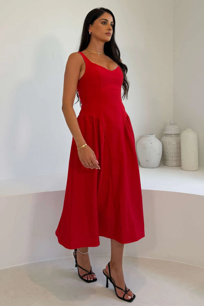 Girl In Mind Autumn Strappy Maxi Dress - Red
