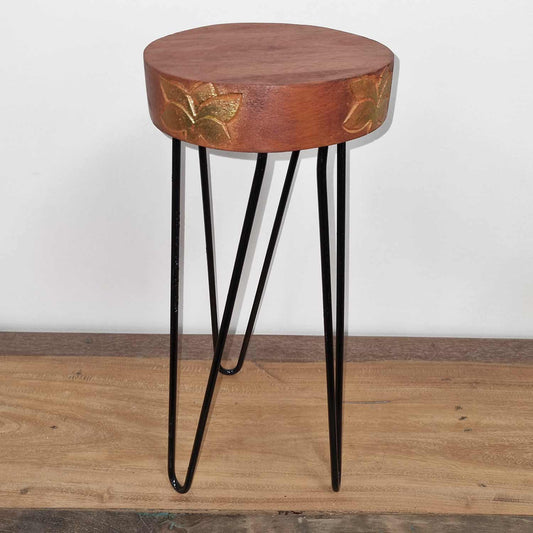 Albasia Wood Plant Stand - Natural & Gold Detail