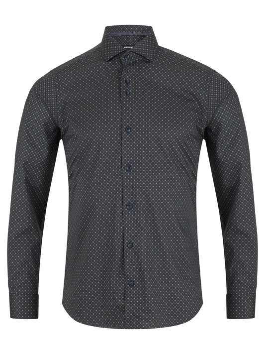 Remus Uomo Rome Long Sleeve Patterned Shirt - Navy