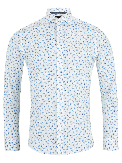 Remus Uomo Seville Long Sleeve Semi-Formal Shirt - White / Blue