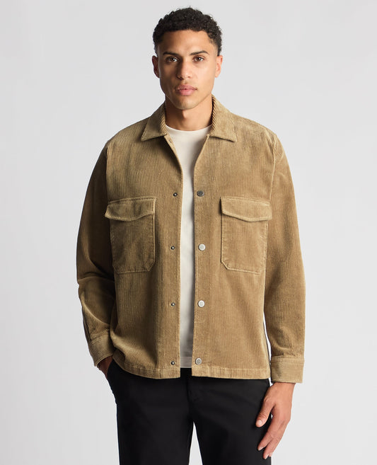 Remus Uomo Tapered Fit Corduroy Overshirt - Beige