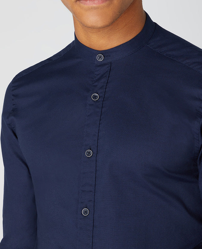 Remus Uomo Grandfather Collar Shirt - Navy