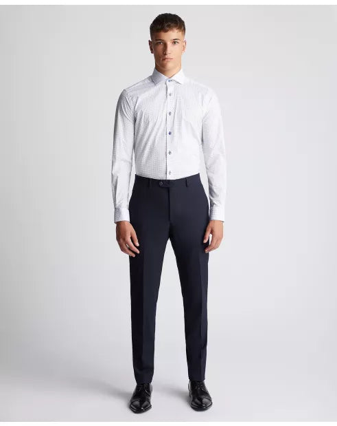 Man wearing a white dress shirt and black pants on a white background