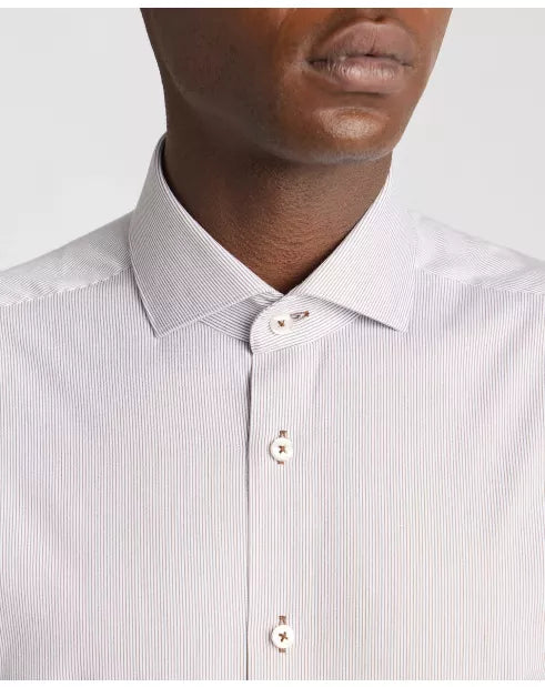 Remus Uomo Frank Stripe Tapered Fit Shirt - Camel