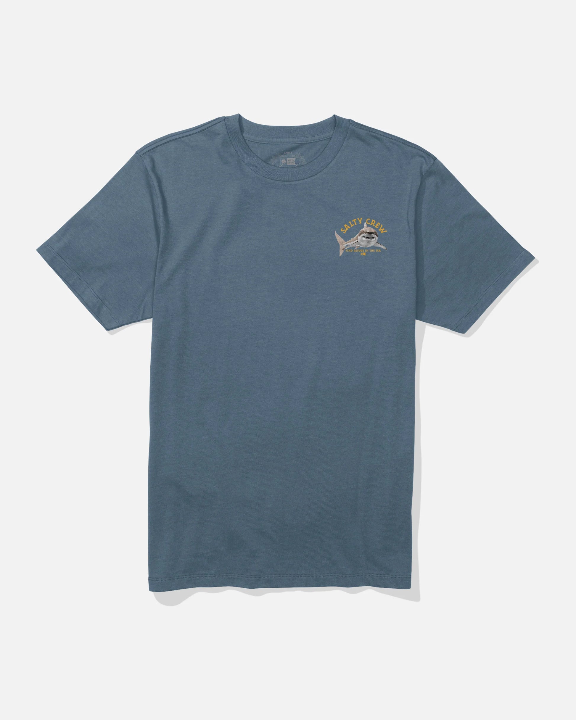Blue t-shirt with a logo on a white background