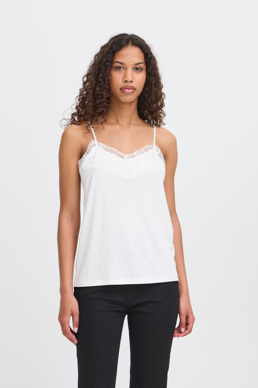 ICHI IHlike Lace Trim Top - White