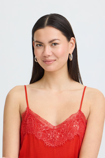 ICHI IHlike Lace Trim Top - Red