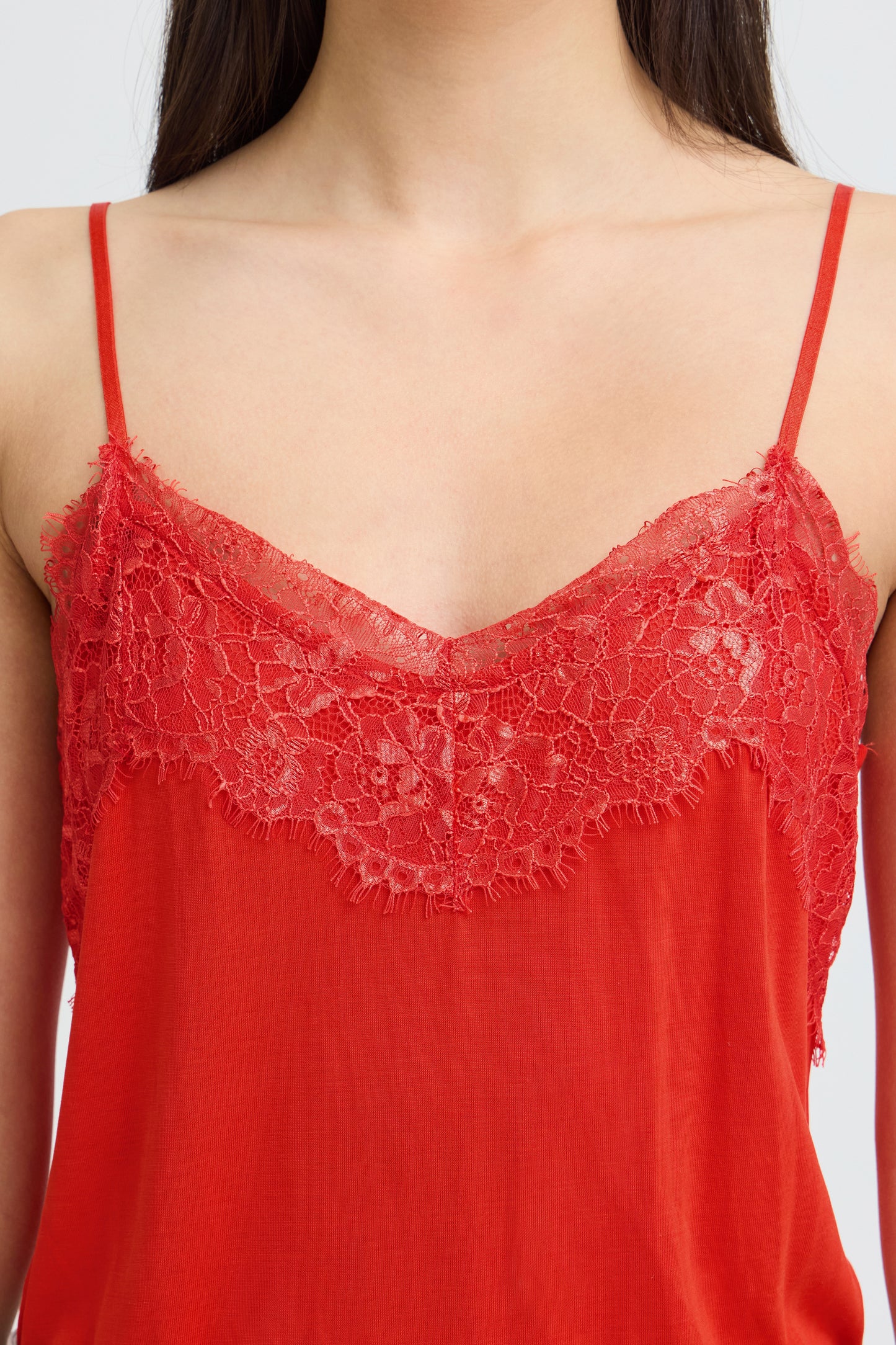 ICHI IHlike Lace Trim Top - Red