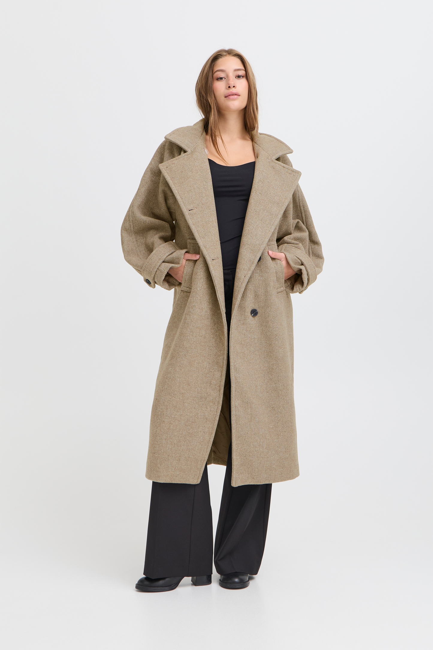 ICHI IHgaziva Melange Long Coat - Desert Taupe