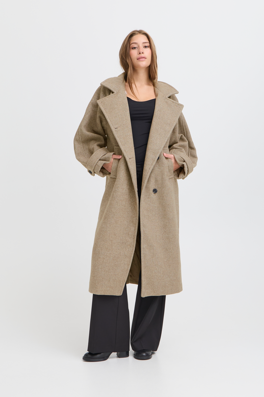 ICHI IHgaziva Melange Long Coat - Desert Taupe