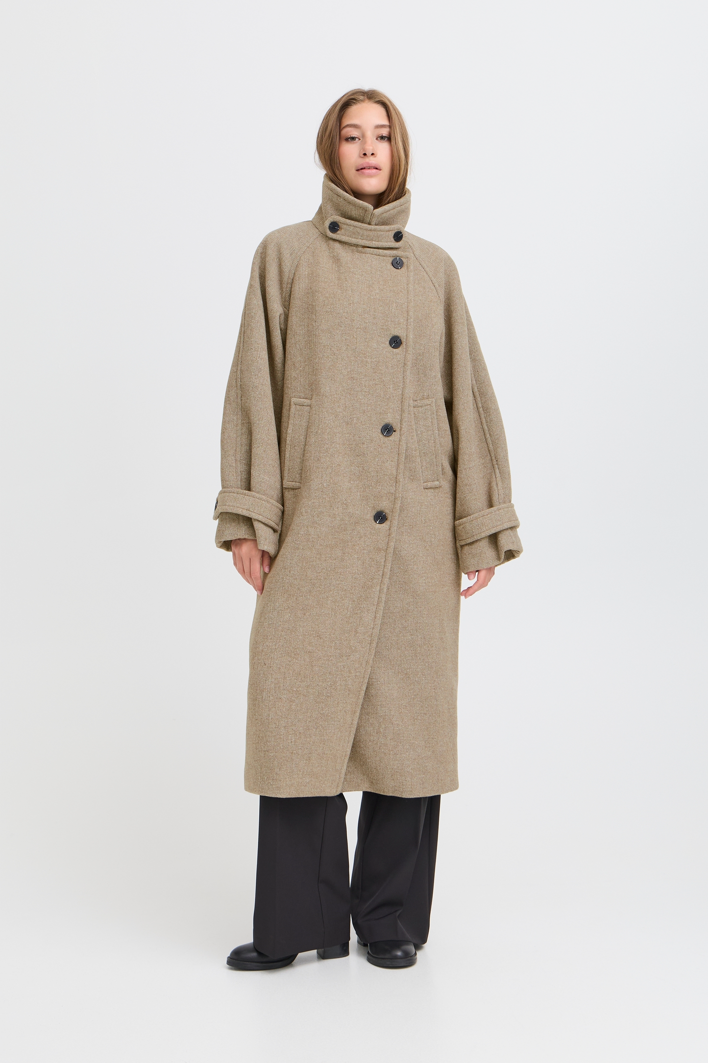 ICHI IHgaziva Melange Long Coat - Desert Taupe