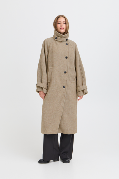 ICHI IHgaziva Melange Long Coat - Desert Taupe