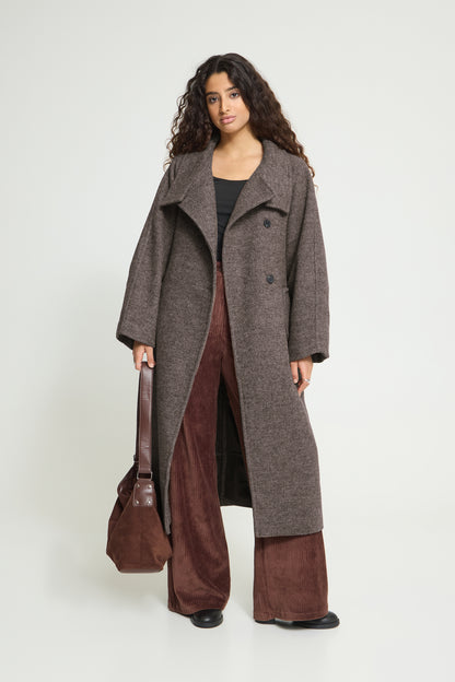 ICHI Ihgaziva Coat-Chocolate Brown Melange