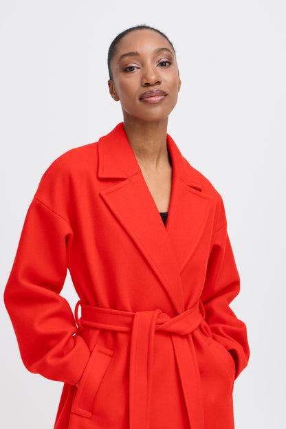 ICHI IHjannet Belted Coat - Fiery Red