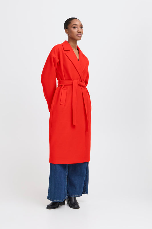 ICHI IHjannet Belted Coat - Fiery Red