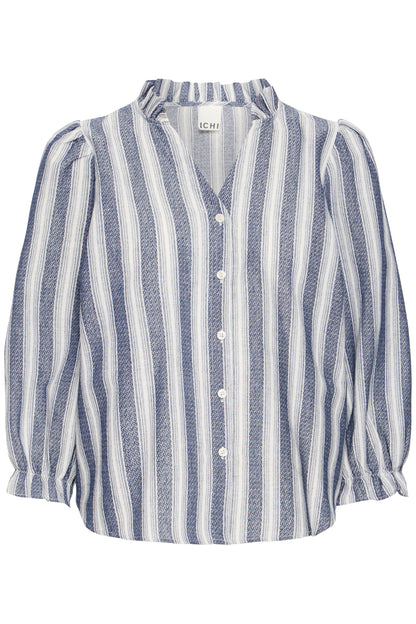 ICHI IHXISLA Long Sleeve Striped Blouse - Medieval Blue