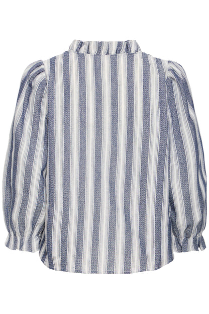 ICHI IHXISLA Long Sleeve Striped Blouse - Medieval Blue