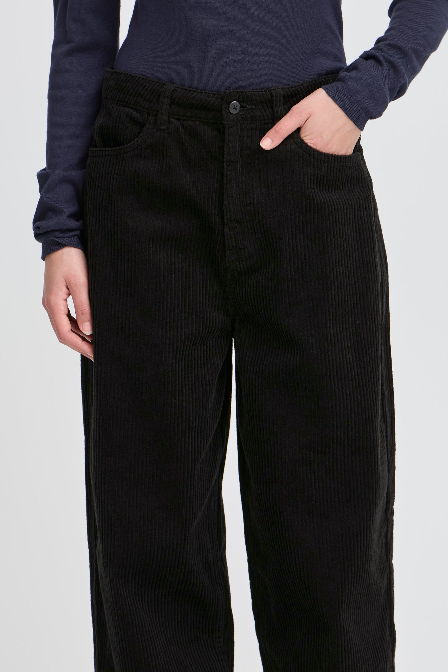 ICHI Barrel Leg Cords - Black