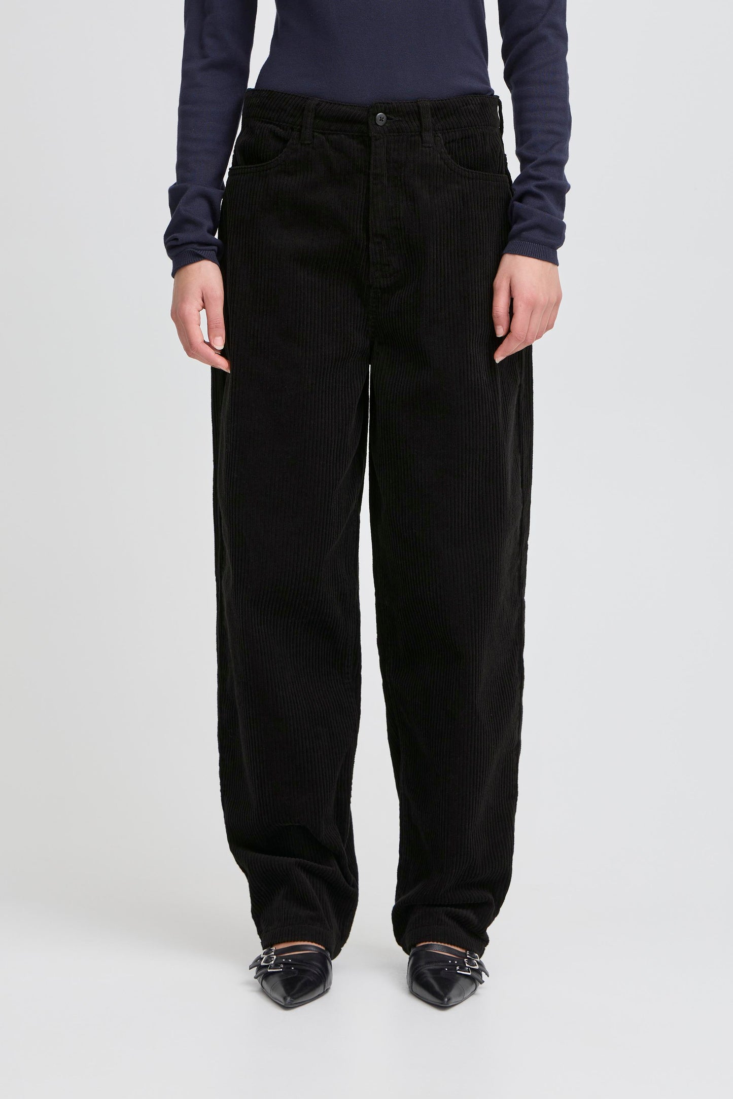 ICHI Barrel Leg Cords - Black