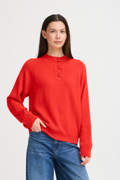 ICHI Knit Jumper - Fiery Red