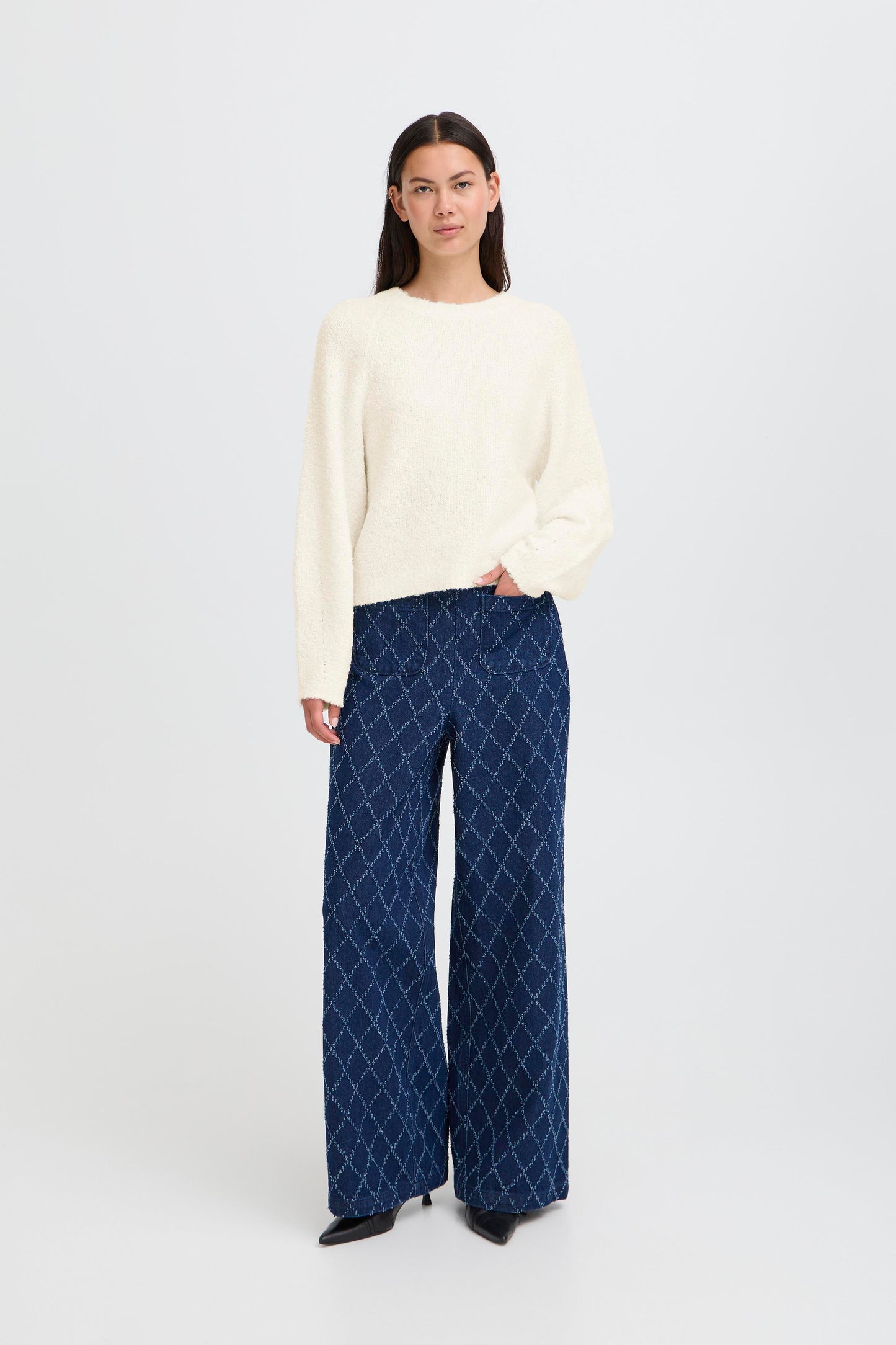 ICHI IHLoucle Knit Pullover - Cloud Dancer