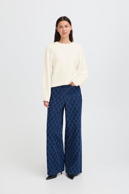 ICHI IHLoucle Knit Pullover - Cloud Dancer