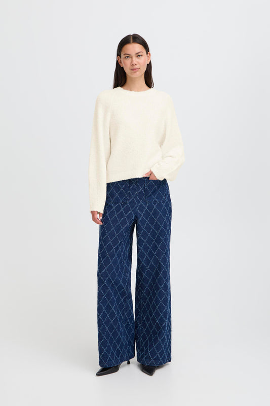 ICHI IHLoucle Knit Pullover - Cloud Dancer