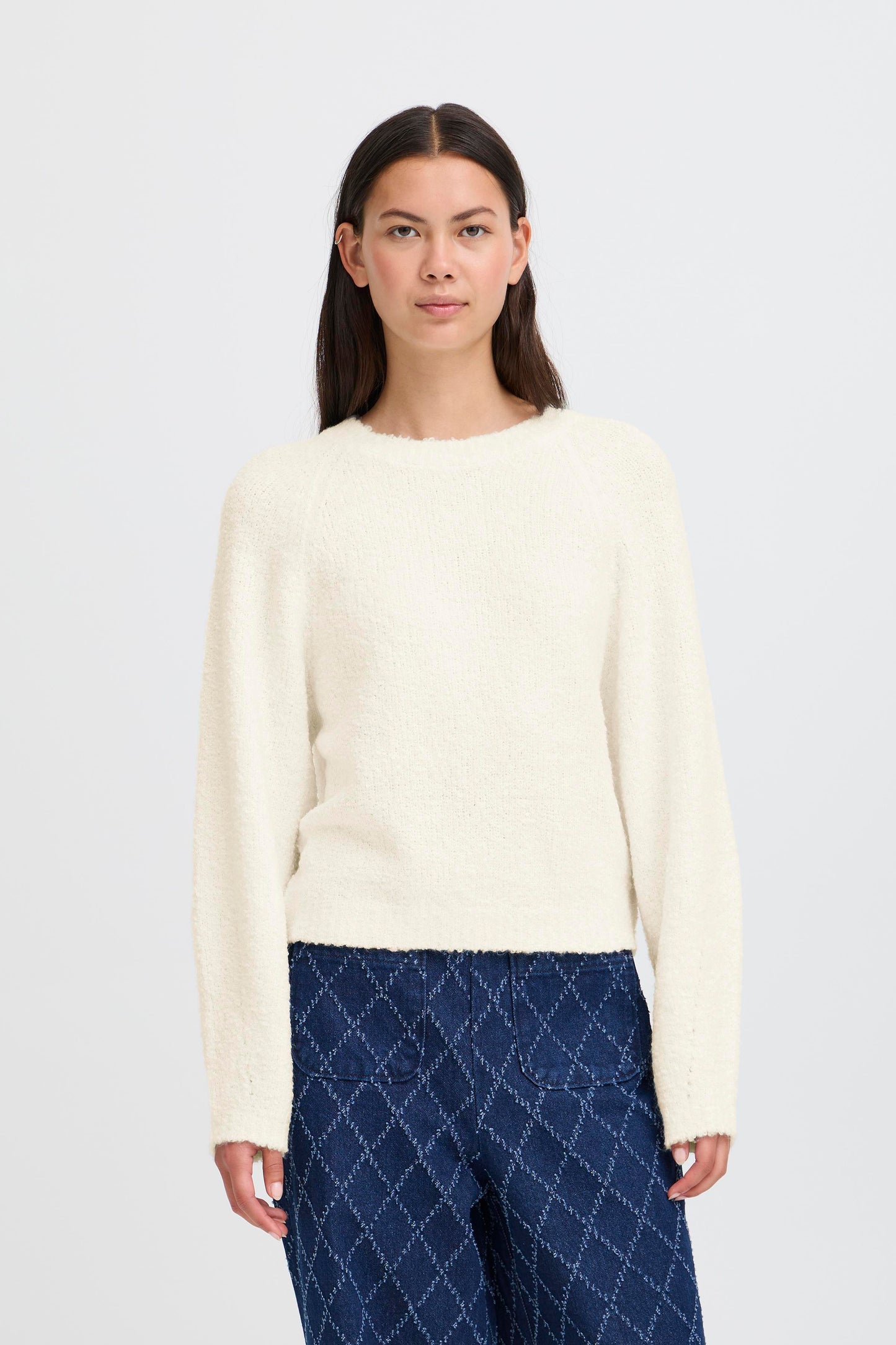 ICHI IHLoucle Knit Pullover - Cloud Dancer