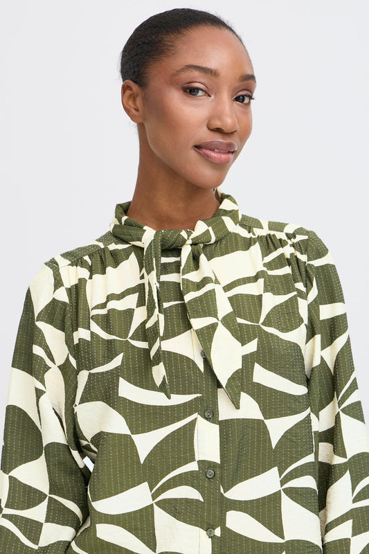 ICHI IHlisadora Wavy Top - Green
