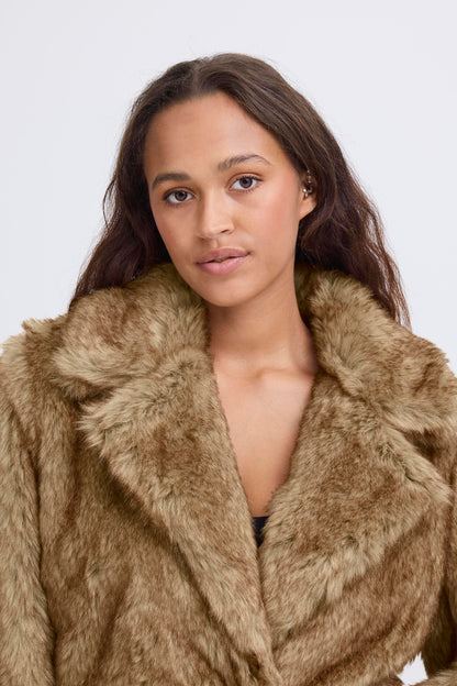 ICHI Fazoca Fur Jacket - Brown Melange