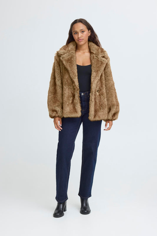ICHI Fazoca Fur Jacket - Brown Melange