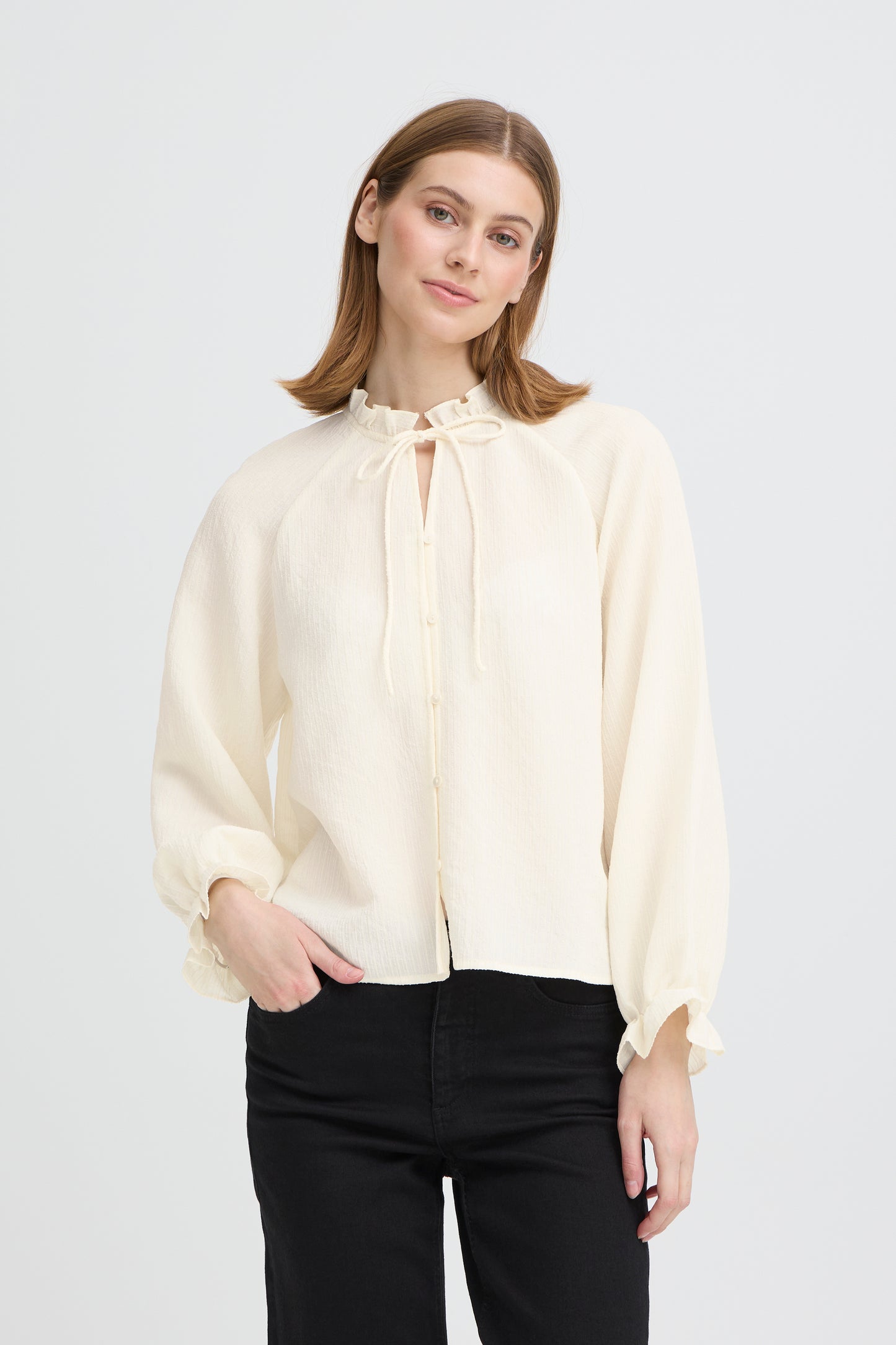 ICHI IHeris Tie Detail Blouse - Off White