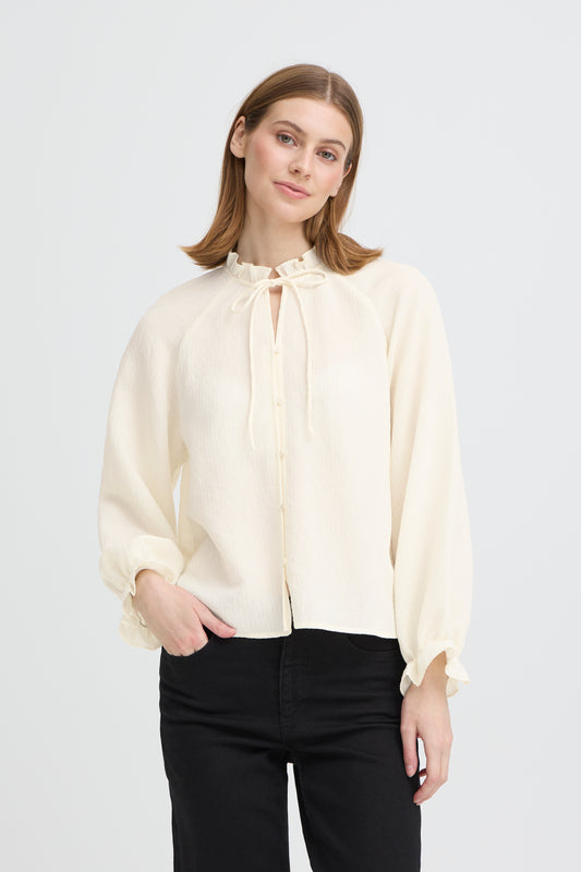 ICHI IHeris Tie Detail Blouse - Off White