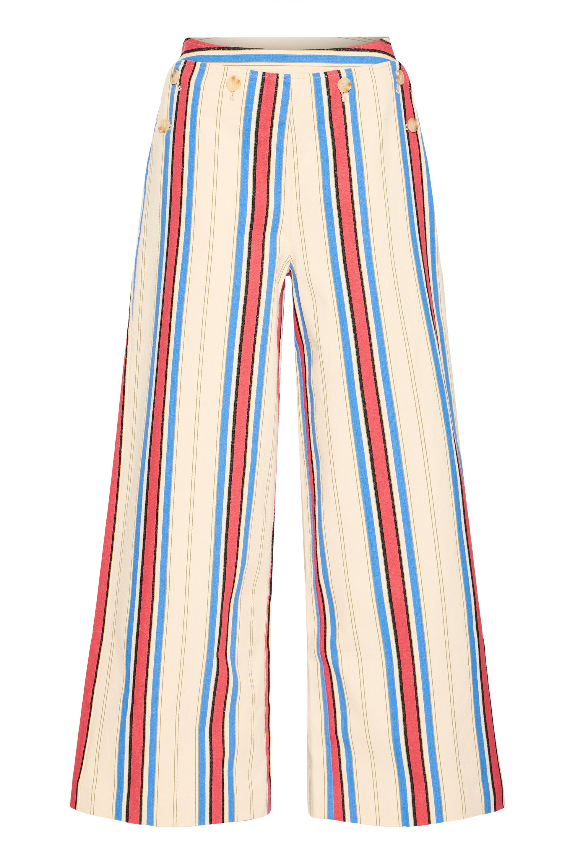 Multicolored striped pants on a white background