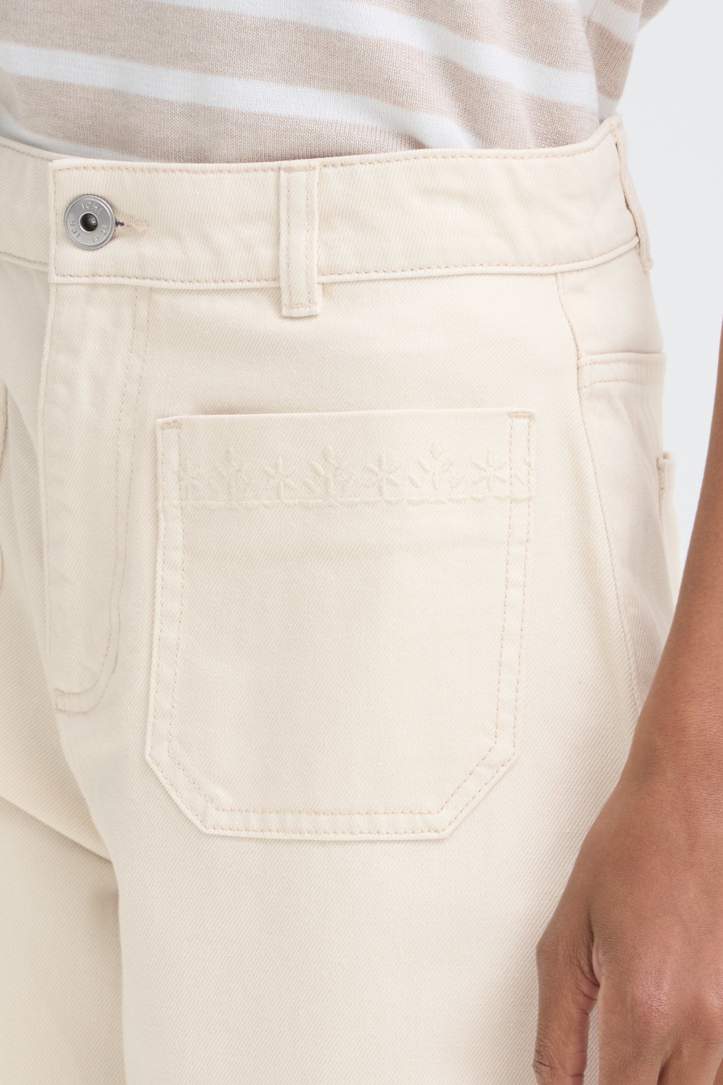 ICHI Iholia Wide Leg Cropped Jeans - Cream