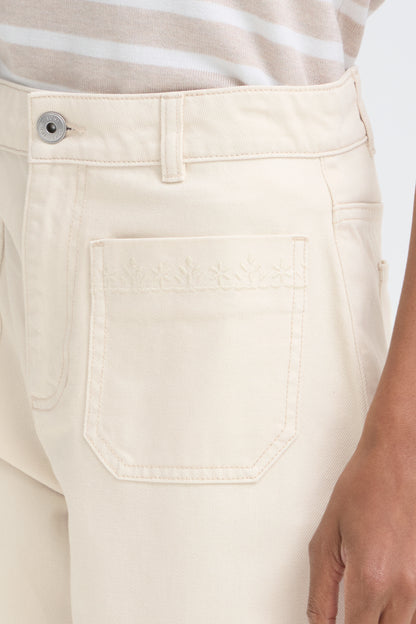 ICHI Iholia Wide Leg Cropped Jeans - Cream