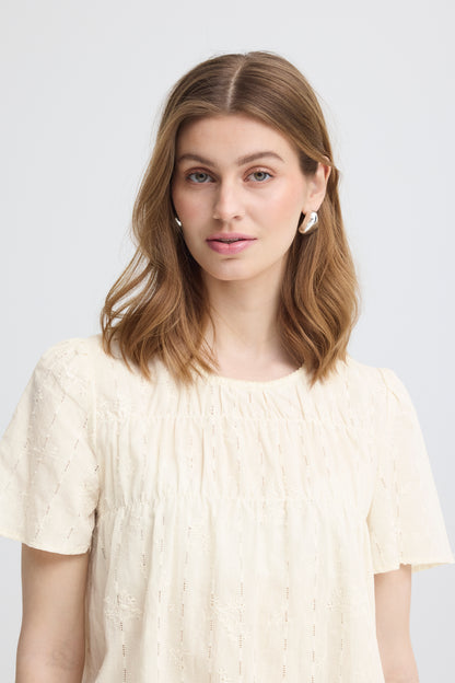 ICHI IHlana Embroidered Top - Cream
