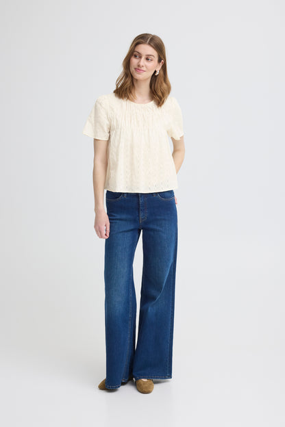 ICHI IHlana Embroidered Top - Cream