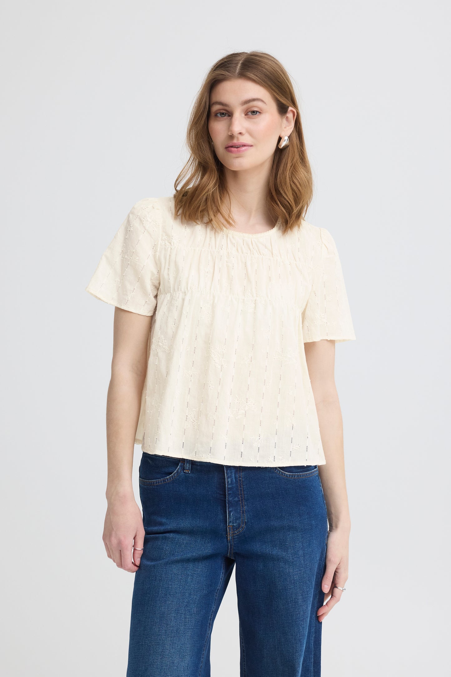 ICHI IHlana Embroidered Top - Cream