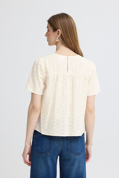 ICHI IHlana Embroidered Top - Cream