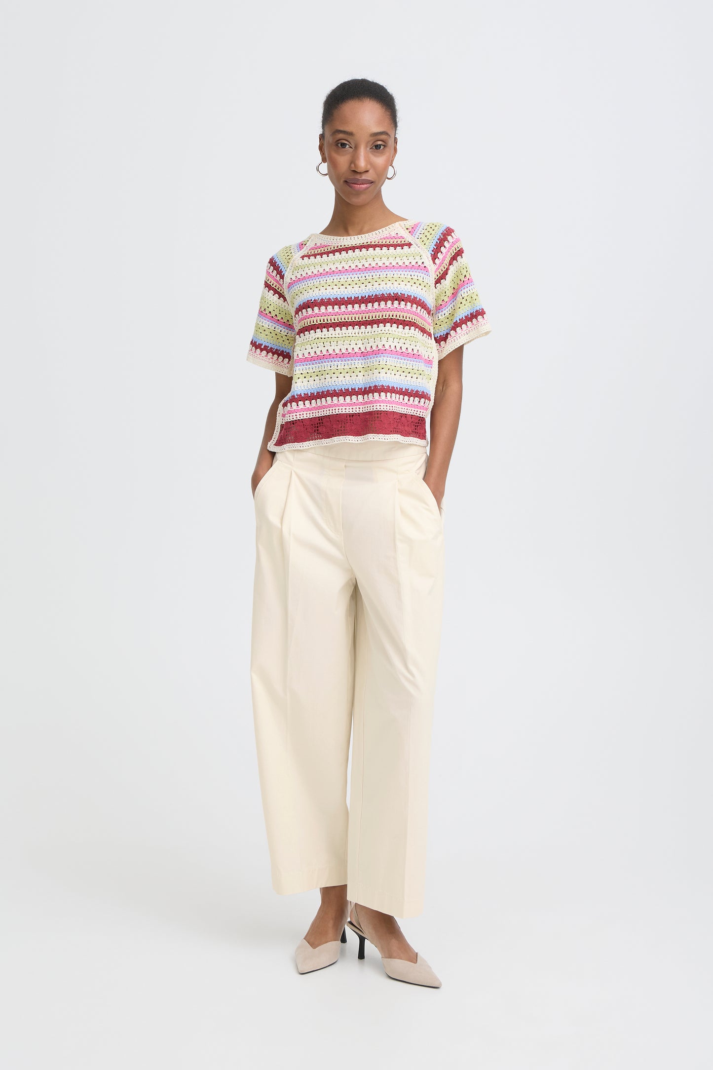 ICHI IHfuni Wide Leg Trousers - Cream