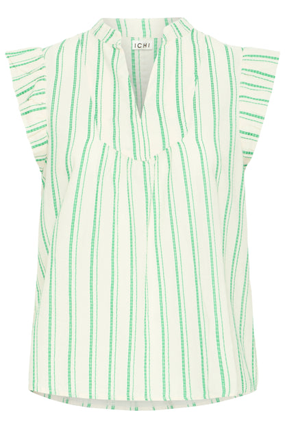 ICHI IHjovil Short Sleeve Top - Green Stripe