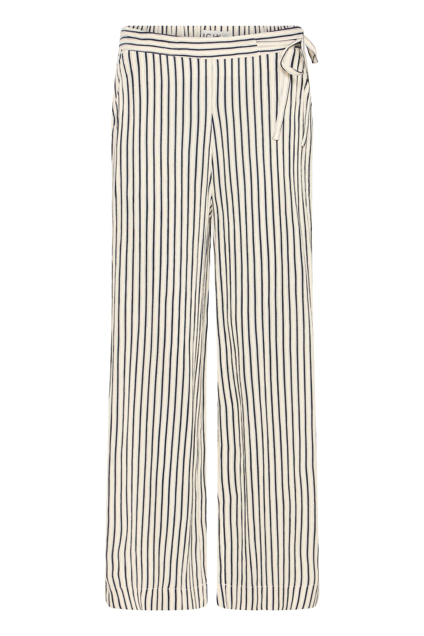 Striped pants with a tie waist on a white background