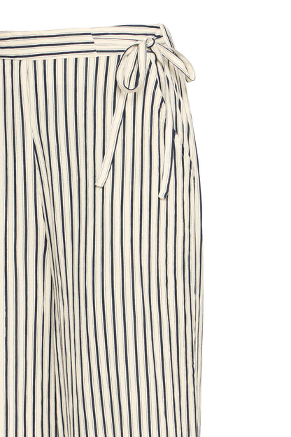 Striped pants with a tie waist on a white background